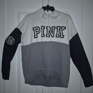 Victoria's PINK Cream, Black, and Gray Quarter Zip-Up Sweatshirt